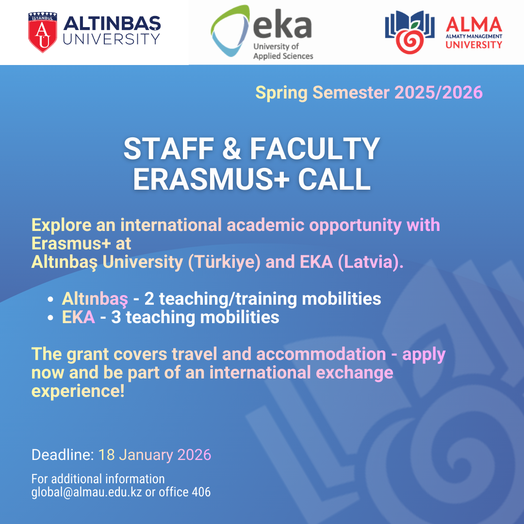 AlmaU announces a competition for participation in the Erasmus+ academic mobility program 2026